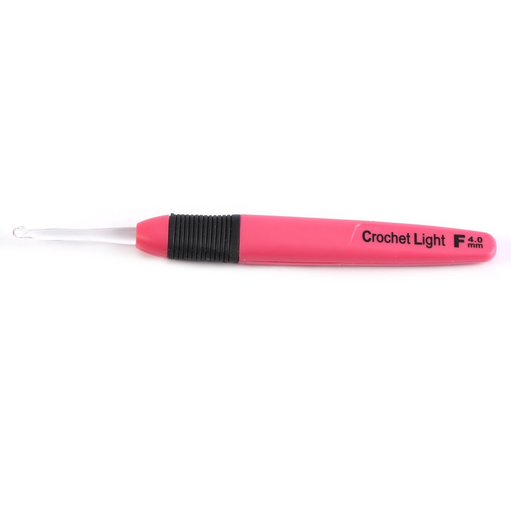 Akozon LED Crochet Hook 1 pcs Led Light Up Crochet Hook Knitting Needles Non-Slip Silicon Handles Weave Sewing Tool Accessories (4.0mm)