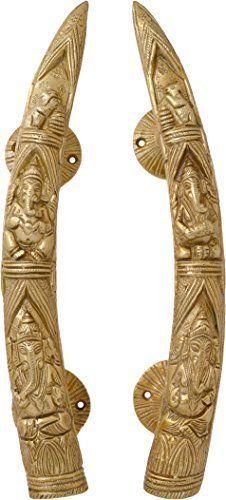 ESPLANADE - 11" Tusker Style Ganesha Carving Brass Door Handle Pair - Set of 2 | Home Decor | Door Decor | Pair of Brass Door Handles | Pair of Brass Door Pulls