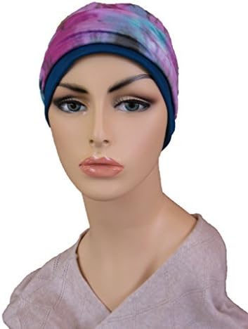 Chemo Hat Teal Bamboo Chemo Cap and Tie Dye Headband Set for Cancer and Alopecia Headwear