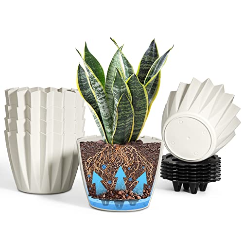 T4U Plastic Plant Pots for Indoor Plants 6 Inch Self Watering Planter