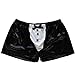YiZYiF Men's Black Leather Look Tuxedo Boxer Brief Bikini Thongs with Bow Tie Medium