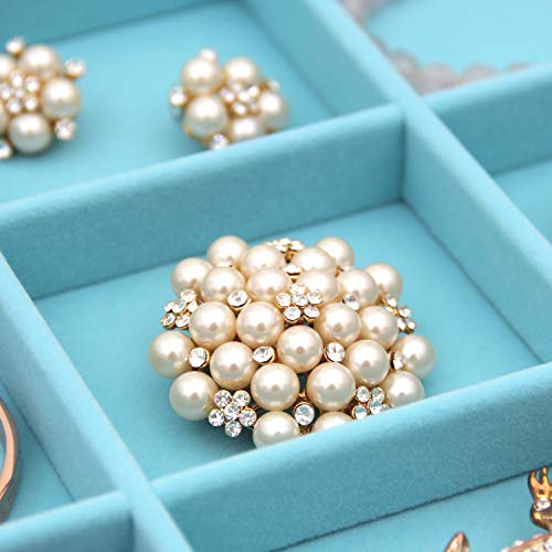 KLOUD City Jewelry Tray Box Showcase Display Storage Rings Earrings Necklaces Bracelet Broochs Organizer Removable Stackable Velvet Clear Lid with Lock (Light Blue 12 Grid)