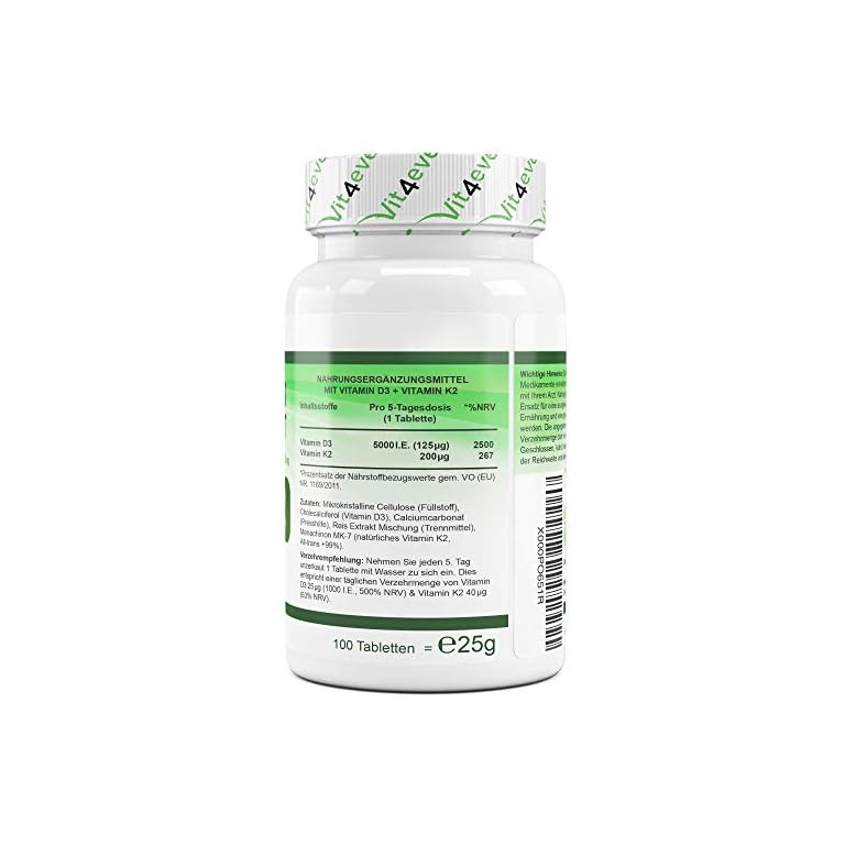 Vit4ever® Vitamin D3 5000 I.E + Vitamin K2 200 mcg / 100 Tabletten