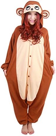 Datangep Adult Unisex Animal Cosplay Costume Pajamas Onesies Brown Monkey M
