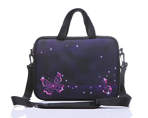 11-Inch to 12-Inch Neoprene Laptop Sleeve Case Bag with Shoulder Strap for 11", 11.6", 12" Ultrabook/Acer/Asus/Dell/HP/Toshiba/Lenovo/Chromebook (Red Butterfly)
