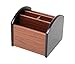 Rotating 4 Compartment Wooden Desk Organizer | Remote Caddy/Holder For Desktop Office Supplies or Remote Controls - Black & Cherry
