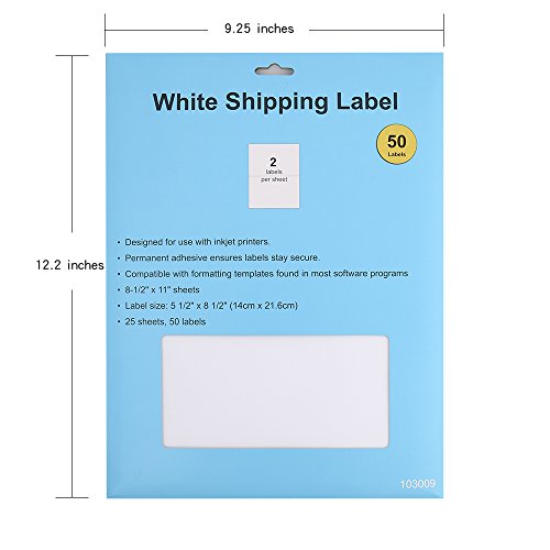 Shipping Label with Self Adhesive, Labels for Laser or Inkjet, Pack of 50, White Shipping Labels, Blank â€¦ (50)
