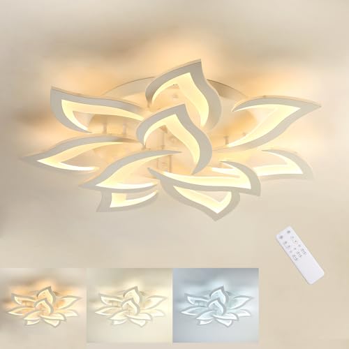 Moonm Dimmable Chandelier 3000K-6000K, LED Ceiling Light 10 Petals | living room chandelier 60W, led chandelier, ceiling light led ceiling dimmable for living room bedroom dining room