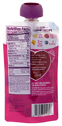 HAPPY TOT LOVE MY VEGGIES STAGE 4 ORGANIC TODDLER FOOD BANANA BEET SQUASH & BLUEBERRY, 4.22 OUNCE POUCH ORGANIC BABY FOOD/TODDLER FOOD POUCHES, FRUIT AND VEGGIE BLEND, FULL SERVING OF VEGETABLES