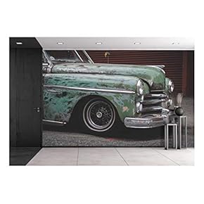 Vintage Green Car - Removable Wall Mural | Self-Adhesive Large Wallpaper - 66x96 inches