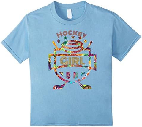 Kids Hockey Girl Boho Mandala Trending T-Shirt 8 Baby Blue