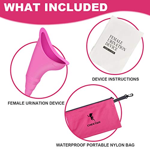 Cheetah Female Urination Device - Pee Standing Up - Reusable Portable Urinal for Women - Lightweight Design for Outdoor Activities - with Discreet Carry Bag-Pink
