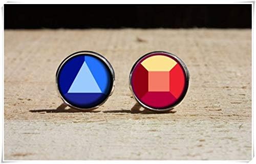 Ruby and Sapphire Crystal Gems Cufflinks, Gift ，Pure, Hand-Made, Dome Glass Ornaments, a Delicate Gift.