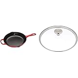 Le Creuset LS2024-2667 Signature Iron Handle Skillet, 10-1/4-Inch, Cerise,Cherry & Signature Glass Lid, 10"