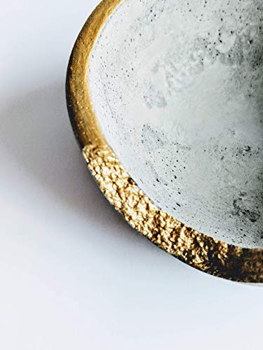 Gold Rim Small Decorative Cement Concrete Bowl for Ring and Jewelry Storage, 3 inch