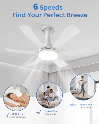 Airwit 28 Inch Socket Fan Light with Remote, Small White Ceiling Fan for Bedroom, Screw in Ceiling Fan with Light, Quiet Reversible DC Motor, E26/E27 Light Socket Fan