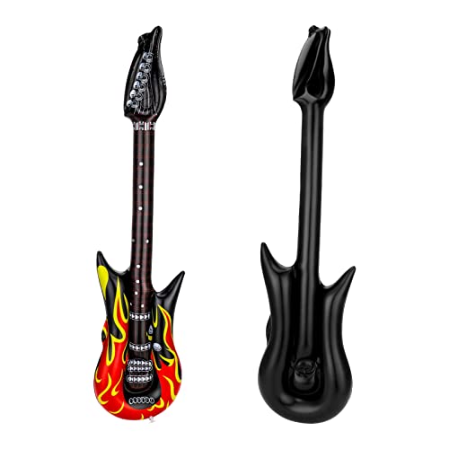 Excefore Inflatable Guitar, Waterproof Flame Inflatable Guitar, Reusable Inflatable Rock Guitar â€‹â€‹for 80s 90s Musical Themed Party, Adults Kids Birthday Party and Photo Booth Props