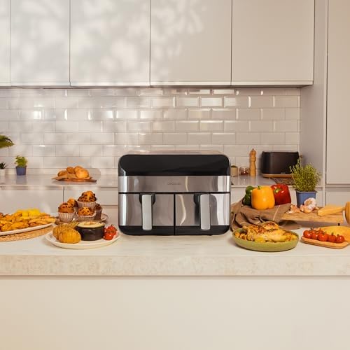 Fritadeira de ar digital cecotec 9l cecofry advance 9000 inox. 2800w, 2 baldes de 4,5l, temperatura dupla, temperatura ajustável de 80-200ºc, 7 programas, painel de toque multifuncional