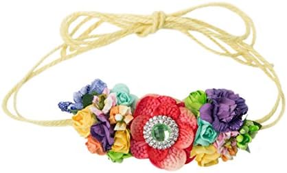 Mini Floral Headband Bohemian Style Formal Head Wear Garland One Size Fits All - Rhinestone Rainbow - 4 x 2 Inches