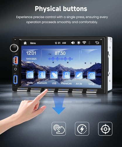 VECHTEL Car Radio 2 Din Piano Keys with CarPlay Android Auto Wireless, 7 Inch IPS HD Touch Screen Car Radio Support Bluetooth FM Radio USB/Type-C Mirror Link SWC Rear Camera