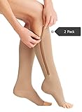 Zipper Compression Socks Toe Open for Varicose Veins and Edema , Unisex Zip Sox (2 pack) (Nude, XX-Large)
