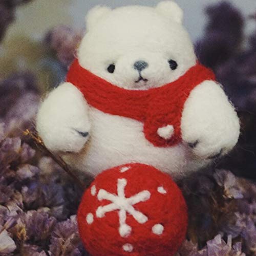 Wool Queen White Bear Needle Felting Kit, Pure Queensland 70S Fine Wool, Felting Foam Mat, 2 Needles, Instruction & Videos- Great for Arts & Crafts & Easy for Beginners