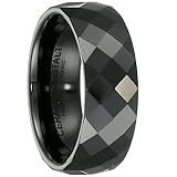 Black Ceramic Ring by CERAMIC GESTALT® - 8mm . Faceted Design. (Size 5 to 14).