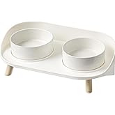 Dual Pet Feeder Bowls with Stand, Anti-Spill Guardrail & Dual-Hole Design for Cans, Non-Slip Dishes for Food & Water, Neck Strain Relief - Ideal for Cats & Small to Medium Dogs
