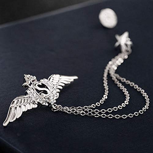Huture 3packs Men's Elegant Brooch Wing Tassel Chain Brooch Rudder Brooch Shield Brooch Lapel Pin Badge Brooch Rhinestone Badge Vintage Corsage for Men Tie Hat Scarf Suit Tuxedo Silver - Thumbnail 5