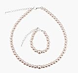 Crystal Dream Elegant Pink Simulated Pearl Infant Girl Necklace and Bracelet Stylish Gift Set (GS-P-P-M)