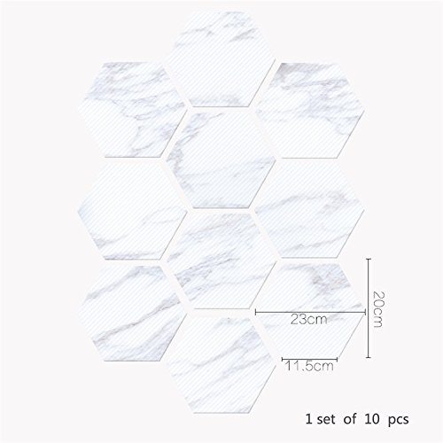 GanDecor Marble Effect Hexagon Shape Wall Sticker Floor Tiles Decal Peel and Stick DIY Kitchen Bathroom Decor Antislip 10 Pcs/set 20x23cm/7.87x9.06 - Thumbnail 4
