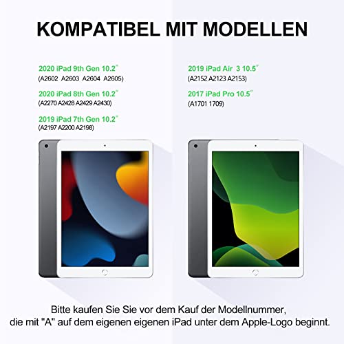 JADEMALL Tastatur Hülle für iPad 9/8/7 Generation 2021/2020/2018, iPad Pro 10.5 Zoll, iPad Air 3 Hülle mit Magnetische Bluetooth QWERTZ-Deutsche Tastatur, iPad 10.2 Tastatur Hülle, Schwarz