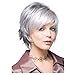 LEJIMEI Short Silver Wigs for White Women Straight Gray Hair Wigs with Bangs Natural Synthetic Full Wigs for Women as Real Hair 104g (Silver) LM051