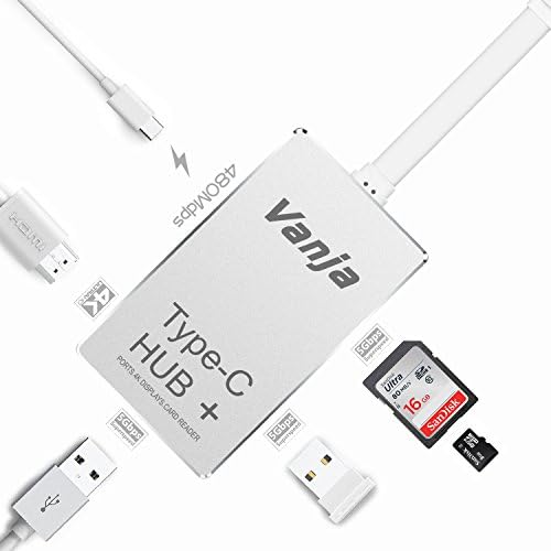VANJA USB Type C 3.1 [6-in-1] hub Multi-port adapter with C-type charging port HDMI 4K output SD / TF (Micro SD) card reader 2 USB 3.0 ports for new Macbook Pro &amp; all type-C High-end laptops