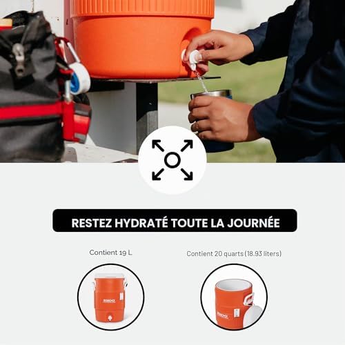 bidon de boisson 5 gallons, bidon d'eau isolé avec robinet, environ 18,9 L, récipient à boisson, distributeur de boisson pour le camping, le sport et les loisirs