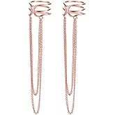 SLUYNZ 925 Sterling Silver No Piercing Cuff Earrings Chain for Women Wrap Earrings Tassel Clip On Ear