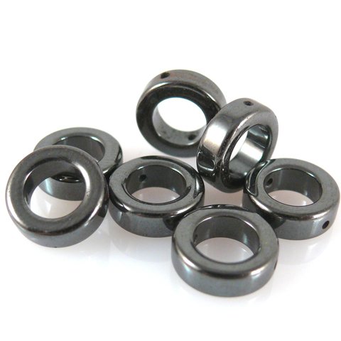 7 Hämatit Perlen Ringe 12mm rund metallgrau -1298
