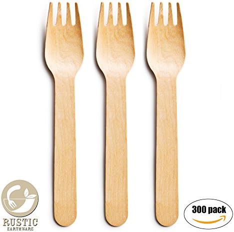 Eco Disposable Forks 300 Pc Set by Rustic Earthware | Birch Wood Biodegradable Tableware | Use for Appetizers, Dinner &amp; Desserts | Bonus Party, Wedding or Sustainable Ebook