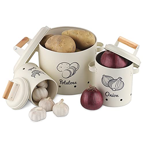 Navaris Vegetable Bins for Onions and Potatoes (Set of 3) Potato Onion Garlic Storage