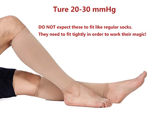 TOFLY Calf Compression Sleeve for Men & Women, 1 Pair, Footless Compression Socks 20-30mmHg for Leg Support, Shin Splint, Pain Relief, Swelling, Varicose Veins, Maternity, Nursing, Travel, Beige XL