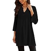 Poetsky Womens Tunic Tops 3/4 Bell Sleeve Loose Fit Tunics Dressy Casual Side Split Flare Top for Leggings S-3XL