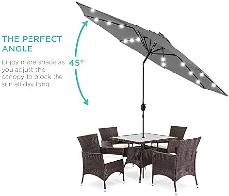 Amazon Com Best Choice Products 10ft Solar Powered Aluminum Polyester Led Lighted Patio Umbrella W Tilt Adjustment And Fade Resistant Fabric Gray Garden Outdoor