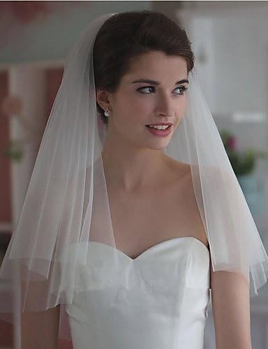 wedding veils FJY&G Two-tier Cut Edge Elbow Veils 53 Flower Comb Tulle