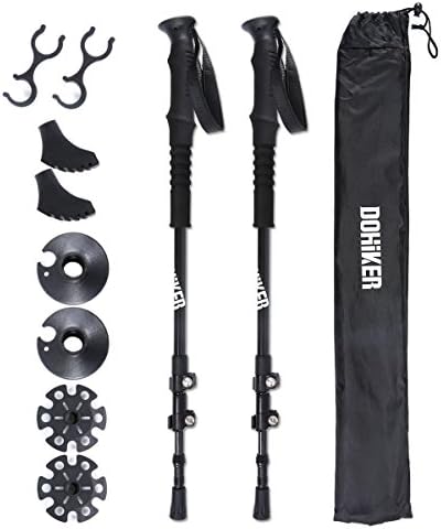 Trekking Poles Quick Lock, Dohiker Aviation Aluminum 50% Carbon Fiber Hiking Pole Telescopic Anti-Shock Walking Poles 3 Section Adjustable Trail Poles (2 Packs) (Black 7075 Aviation Aluminum)