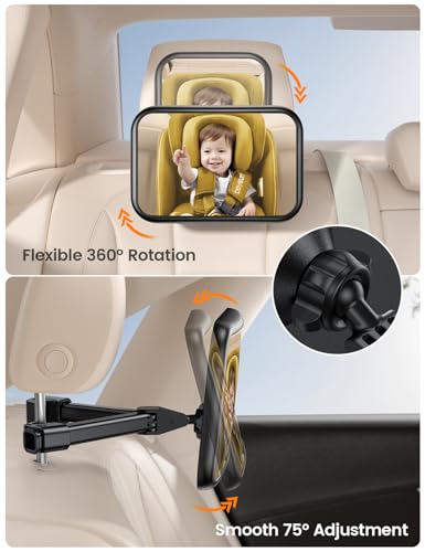 Lamicall Baby Car Mirror for Backseat - [Safest Triangle Hook Clip] Acrylic Car Seat Mirror for Rear Facing, 360° Rotation & Wide Clear View, 3S Quick Install, Newborn Baby Essentials Accessories