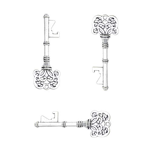 Aokbean 50pcs Wedding Favor Souvenir Gift Set Pillow Candy Box Vintage Skeleton Key Bottle Openers Escort Gift Card Thank You Tag French Ribbon (Silver) - Thumbnail 3
