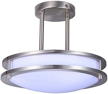 TriGlow T84025 16" LED Double Ring Pendant, Brushed Nickel Semi Flush Mount Light Fixture, Dimmable (3000K (Soft White), 16- Inch)