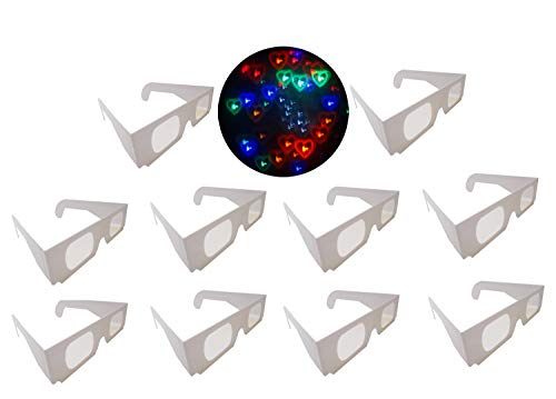 Awaqi 10 Packs Cardboard 3D Glasses Rainbow Hearts Fireworks Diffraction Glasses Special Effect Light for Outdoor Music Party/Bar/Fireworks Displays/Holiday Lights/Club/Concert Lights