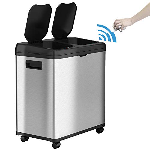 iTouchless 16 Gallon Touchless Trash Can and Recycle Bin, Stainless