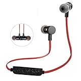 Smartech Wireless Bluetooth Sport Earphones Headset In Ear Magnetic Stereo Noise Cancelling Sweatproof Bluetooth Super Bass Earbuds Headsets Headphones with Mic for Smart Cell Phones Devices (Red)